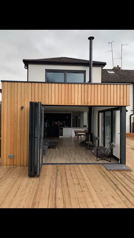 Timber clad garden room with stove installation by Agnew Chimney Engineering Glasgow